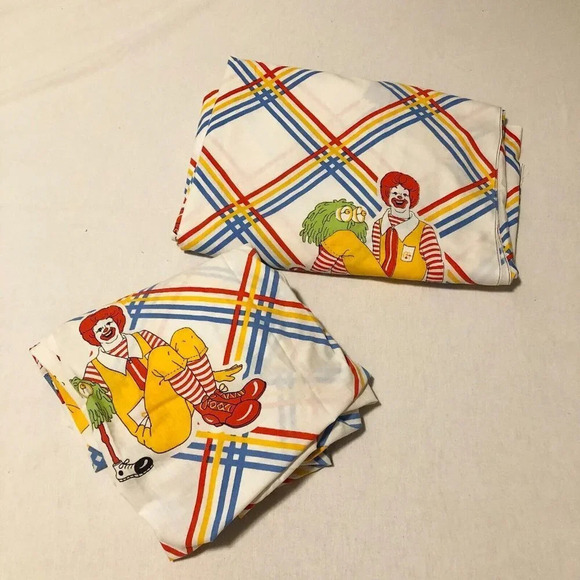 Vintage 1978 McDonalds Flat and Fitted Twin Bed Sheet Ronald McDonald - Picture 1 of 16